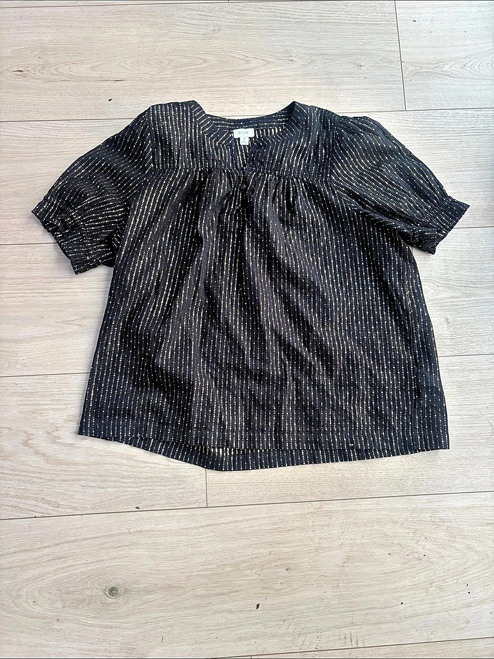 J.Crew Metallic-dot puff-sleeve top Black & Gold XL